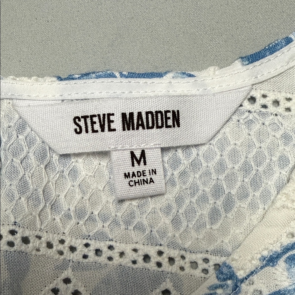 Steve Madden Blue and White Eyelet Blouse - Picture 2 of 3